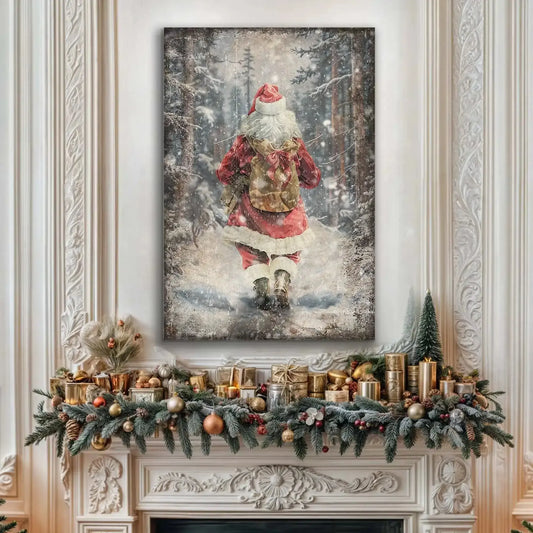 Vintage Santa Claus in Winter Forest Christmas Wall Art II Cartsfy Inc.