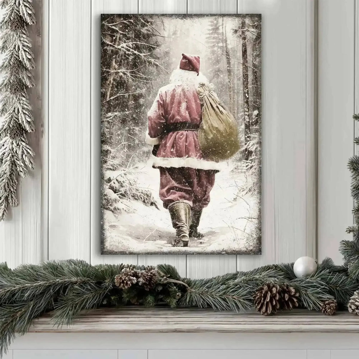 Vintage Santa Claus in Winter Forest Christmas Wall Art III Cartsfy Inc.