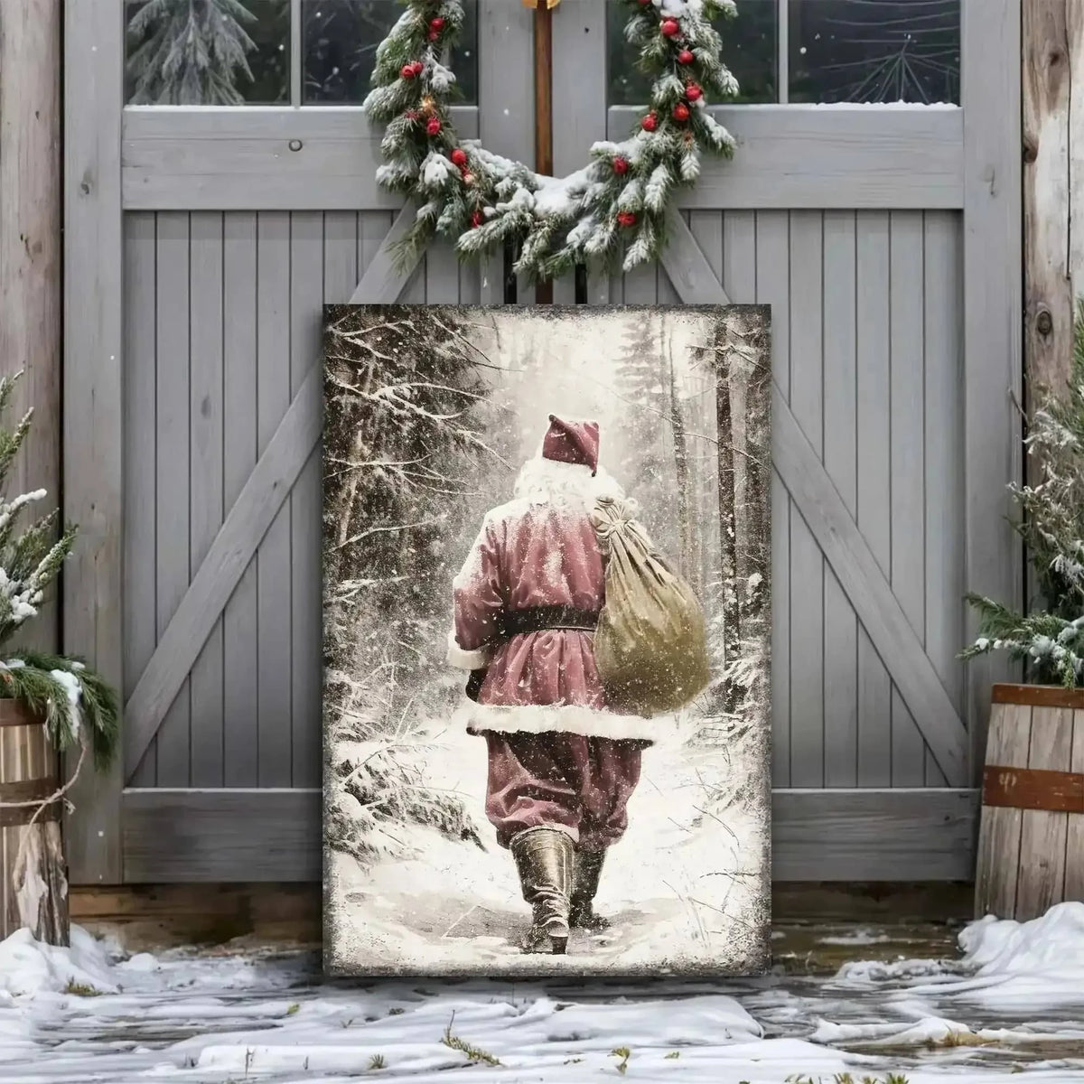 Vintage Santa Claus in Winter Forest Christmas Wall Art III Cartsfy Inc.
