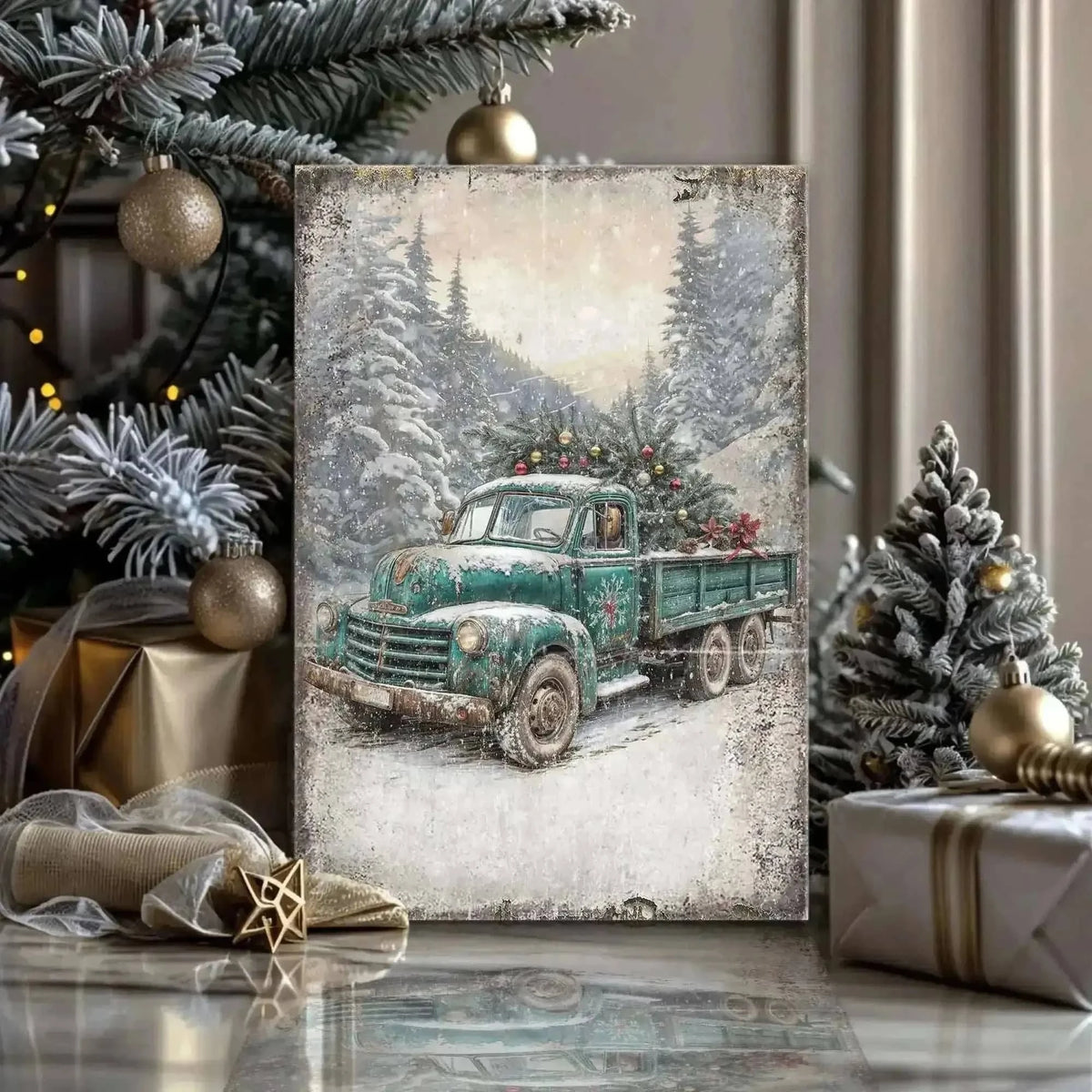 Vintage Truck With Christmas Tree Wall Art Cartsfy Inc.
