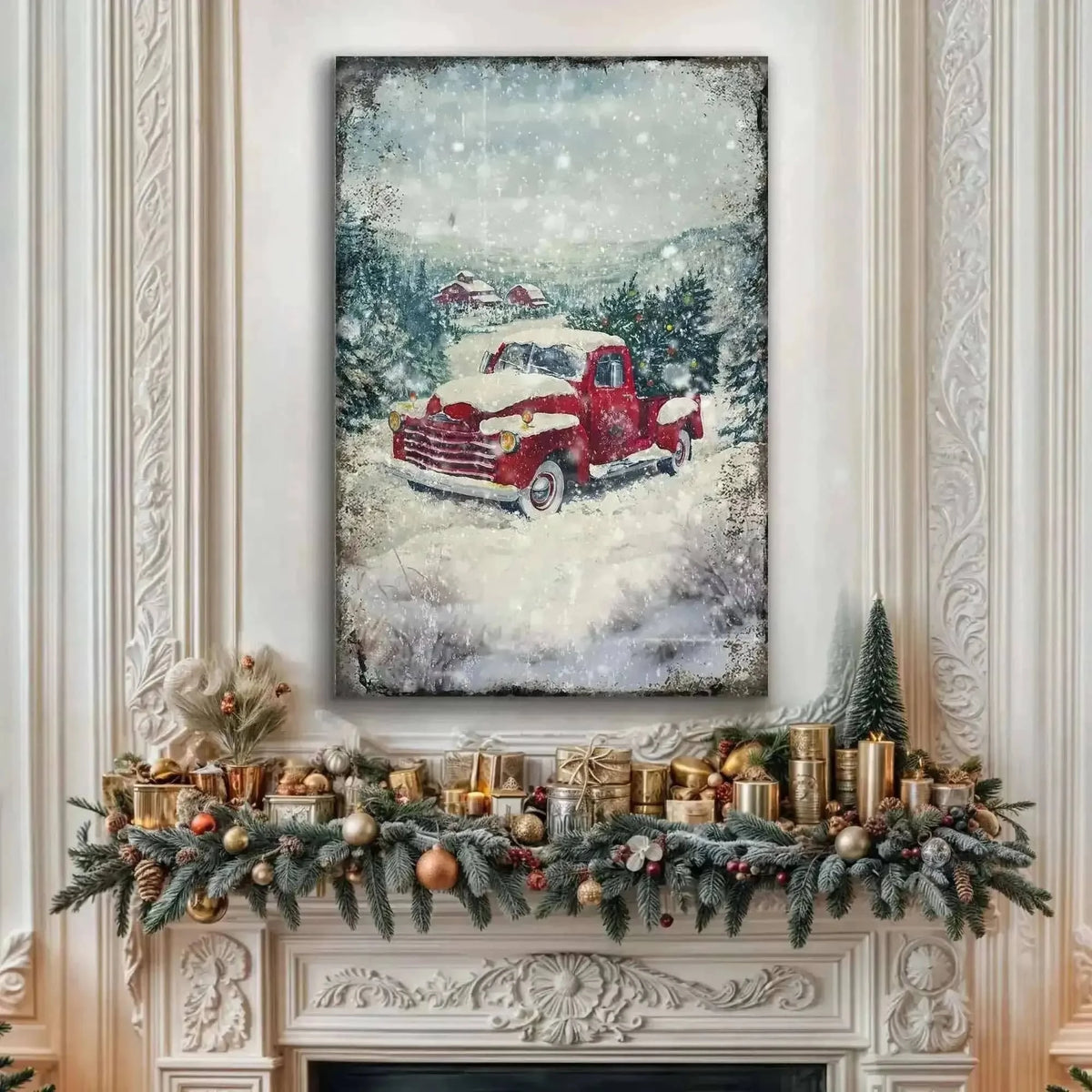 Vintage Truck With Christmas Tree Wall Art II Cartsfy Inc.