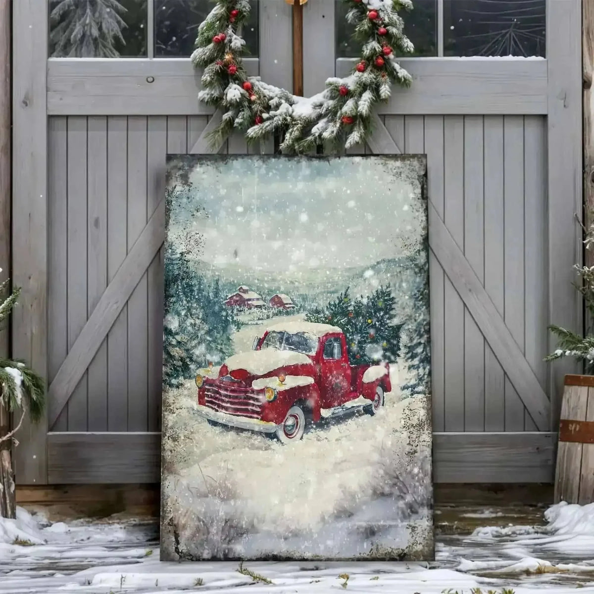 Vintage Truck With Christmas Tree Wall Art II Cartsfy Inc.