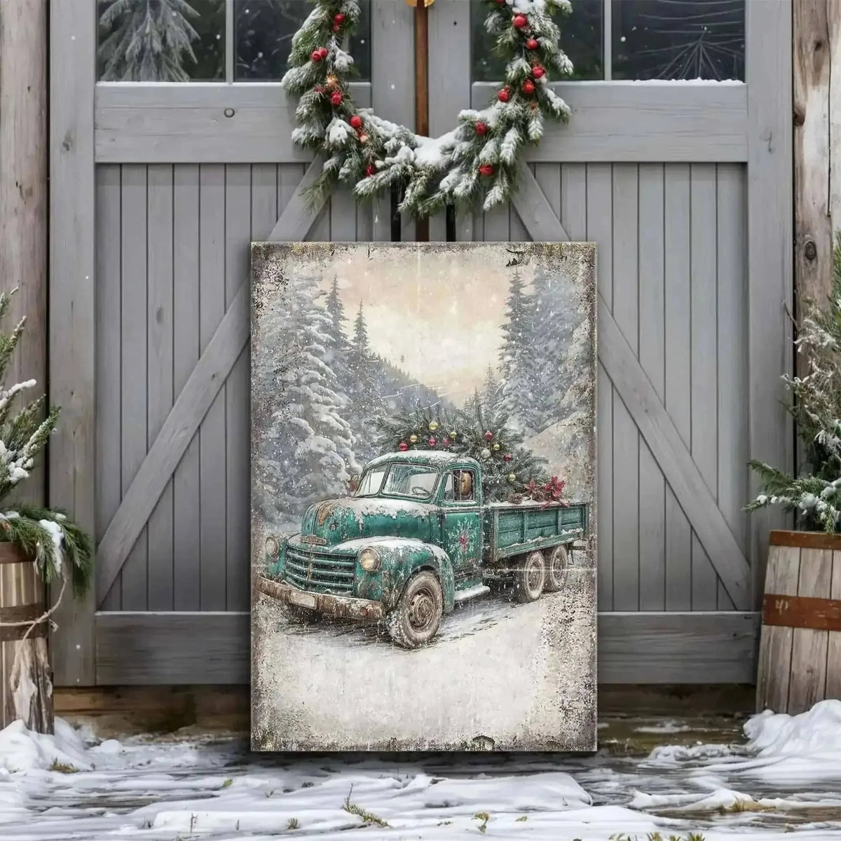 Vintage Truck With Christmas Tree Wall Art Cartsfy Inc.