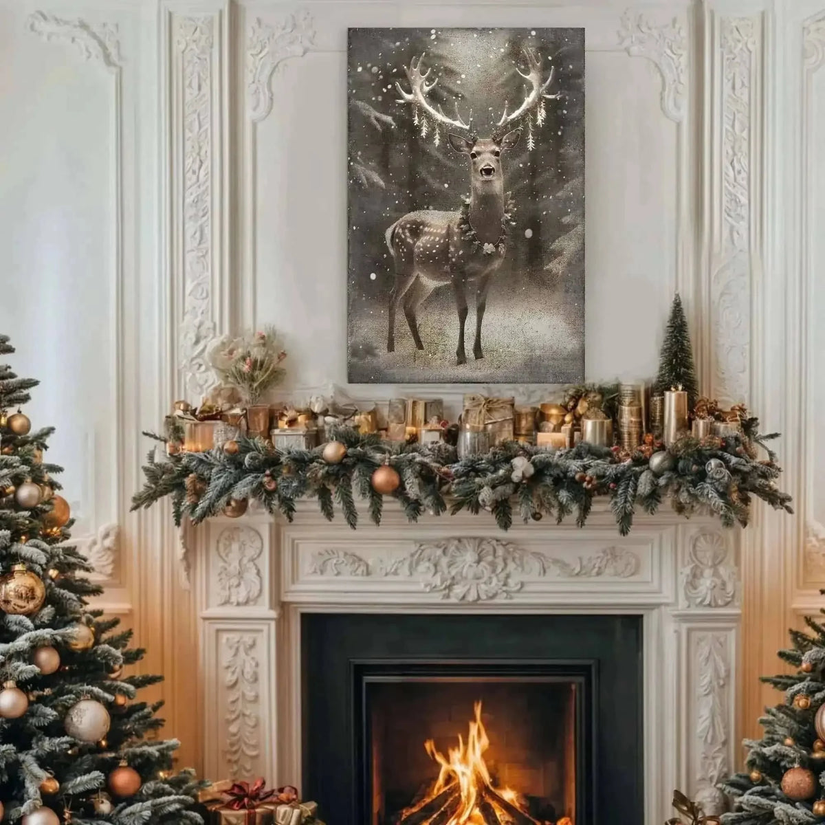 Vintage Winter Deer Christmas Wall Art Cartsfy Inc.