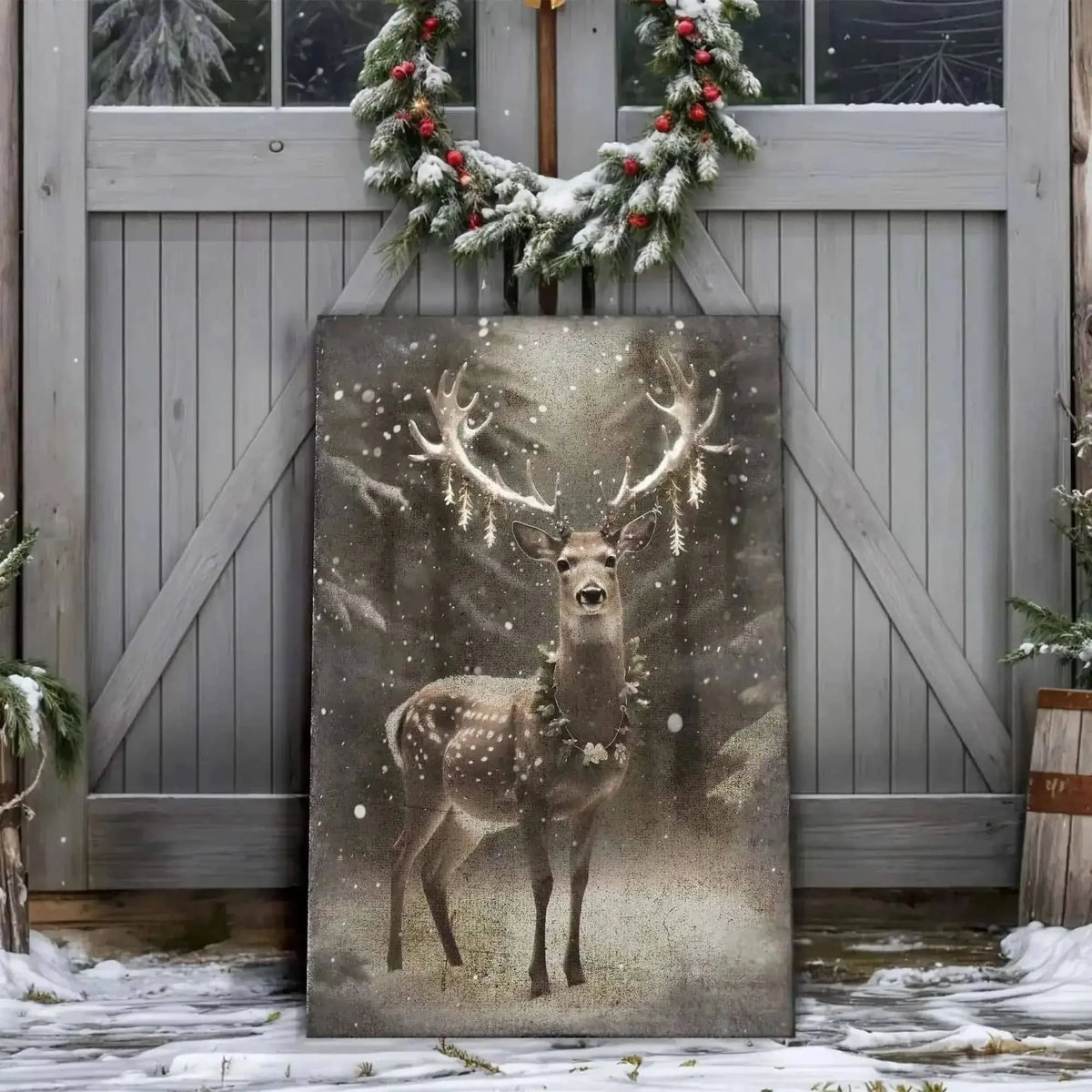 Vintage Winter Deer Christmas Wall Art Cartsfy Inc.