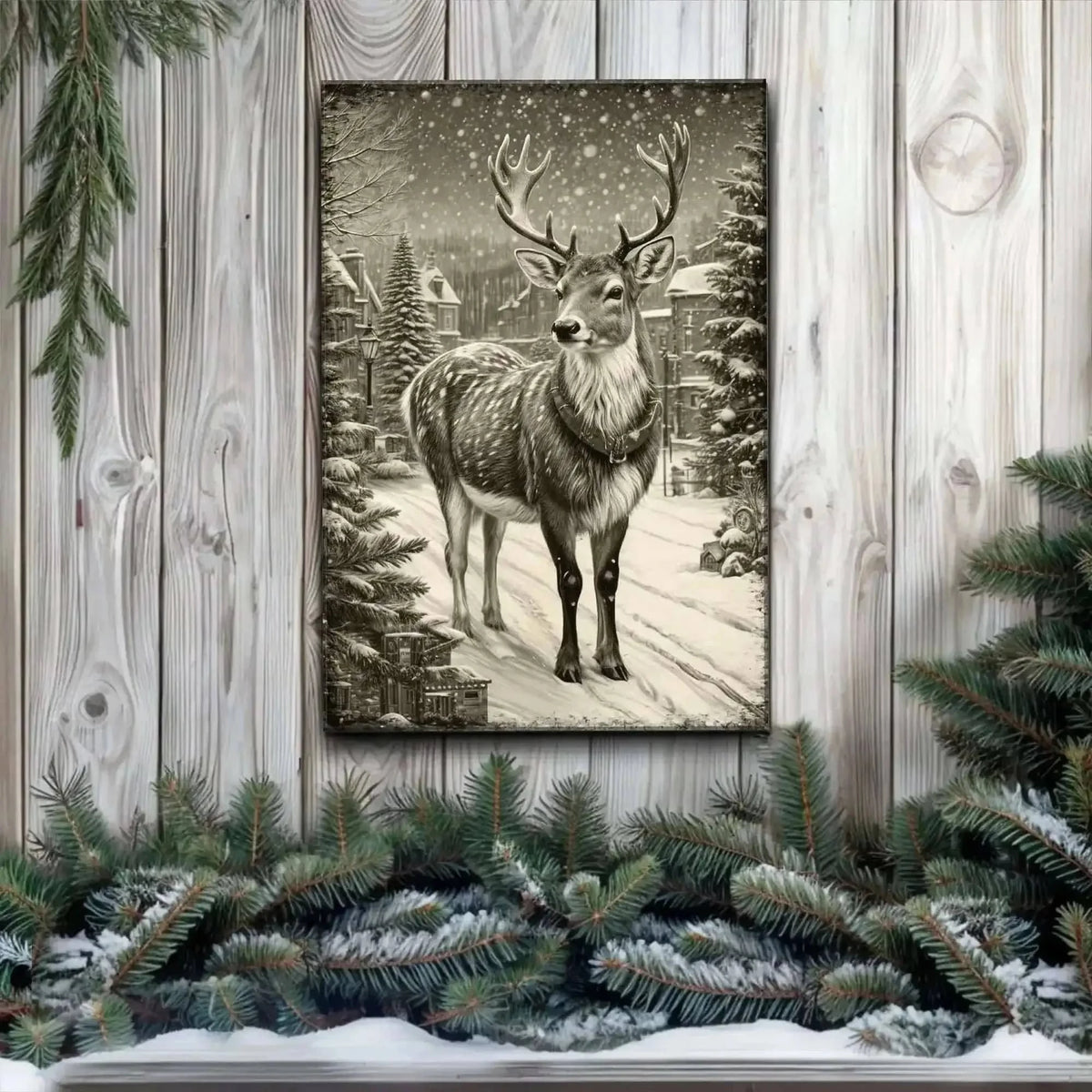 Vintage Winter Deer Christmas Wall Art II Cartsfy Inc.