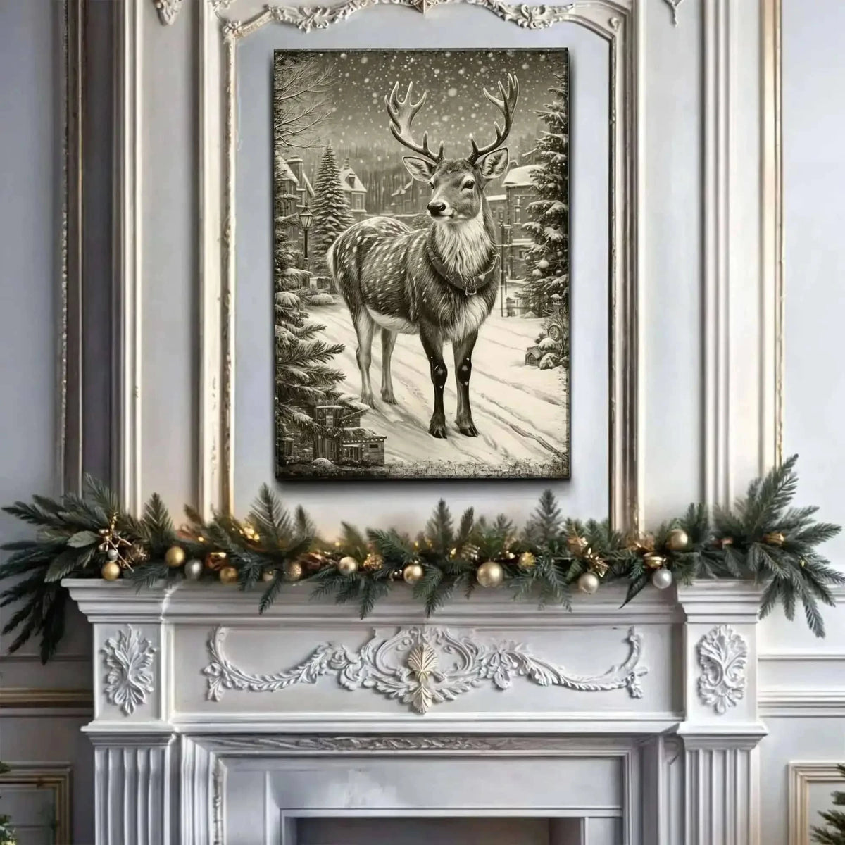 Vintage Winter Deer Christmas Wall Art II Cartsfy Inc.