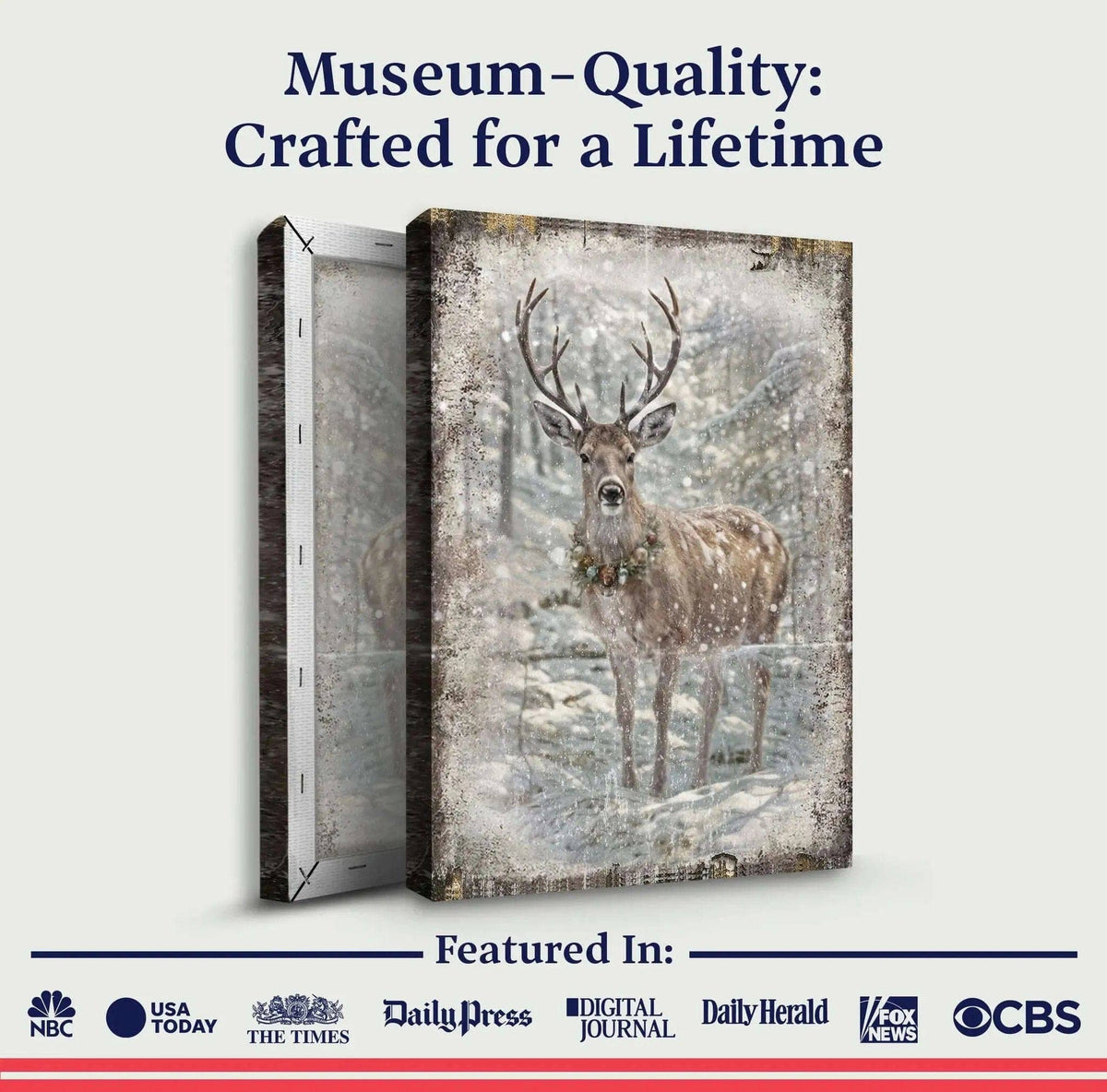 Vintage Winter Deer Christmas Wall Art III Tailored Canvases 18x12 inch Medium Premium Gallery Wrapped 24x16 inch Large Premium Gallery Wrapped 36x24 inch Extra Large Premium Gallery Wrapped 18x12 inch Medium Premium Gallery Wrapped-24x16 inch Large Premium Gallery Wrapped-36x24 inch Extra Large Premium Gallery Wrapped-