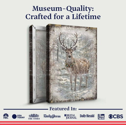 Vintage Winter Deer Christmas Wall Art III Tailored Canvases 18x12 inch Medium Premium Gallery Wrapped 24x16 inch Large Premium Gallery Wrapped 36x24 inch Extra Large Premium Gallery Wrapped 18x12 inch Medium Premium Gallery Wrapped-24x16 inch Large Premium Gallery Wrapped-36x24 inch Extra Large Premium Gallery Wrapped-