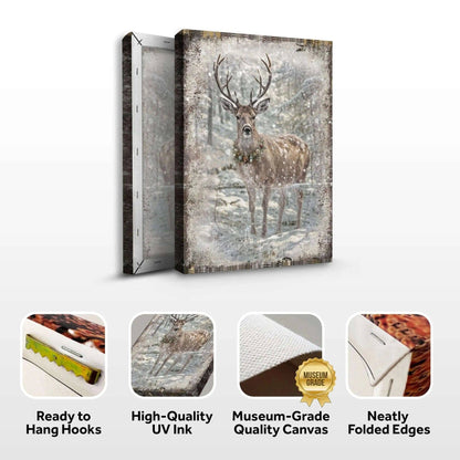 Vintage Winter Deer Christmas Wall Art III Tailored Canvases 18x12 inch Medium Premium Gallery Wrapped 24x16 inch Large Premium Gallery Wrapped 36x24 inch Extra Large Premium Gallery Wrapped 18x12 inch Medium Premium Gallery Wrapped-24x16 inch Large Premium Gallery Wrapped-36x24 inch Extra Large Premium Gallery Wrapped-