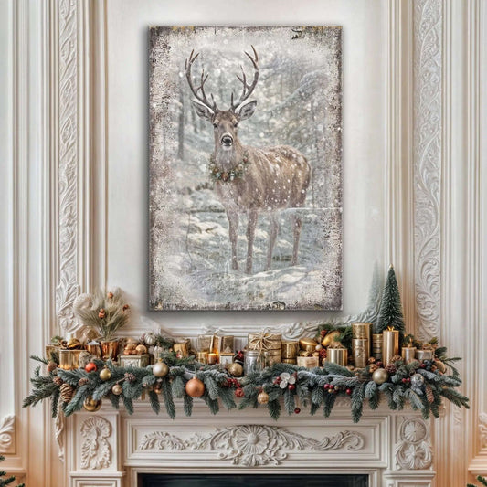 Vintage Winter Deer Christmas Wall Art III Tailored Canvases 18x12 inch Medium Premium Gallery Wrapped 24x16 inch Large Premium Gallery Wrapped 36x24 inch Extra Large Premium Gallery Wrapped 18x12 inch Medium Premium Gallery Wrapped-24x16 inch Large Premium Gallery Wrapped-36x24 inch Extra Large Premium Gallery Wrapped-