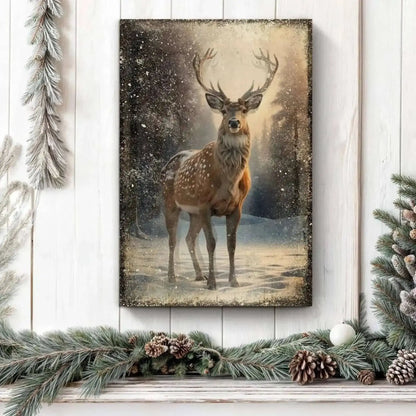 Vintage Winter Deer Christmas Wall Art IV Tailored Canvases 18x12 inch Medium Premium Gallery Wrapped 24x16 inch Large Premium Gallery Wrapped 36x24 inch Extra Large Premium Gallery Wrapped 18x12 inch Medium Premium Gallery Wrapped-24x16 inch Large Premium Gallery Wrapped-36x24 inch Extra Large Premium Gallery Wrapped-