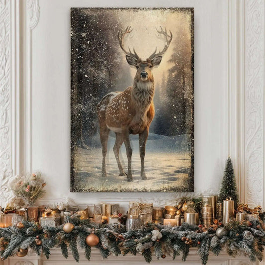 Vintage Winter Deer Christmas Wall Art IV Tailored Canvases 18x12 inch Medium Premium Gallery Wrapped 24x16 inch Large Premium Gallery Wrapped 36x24 inch Extra Large Premium Gallery Wrapped 18x12 inch Medium Premium Gallery Wrapped-24x16 inch Large Premium Gallery Wrapped-36x24 inch Extra Large Premium Gallery Wrapped-