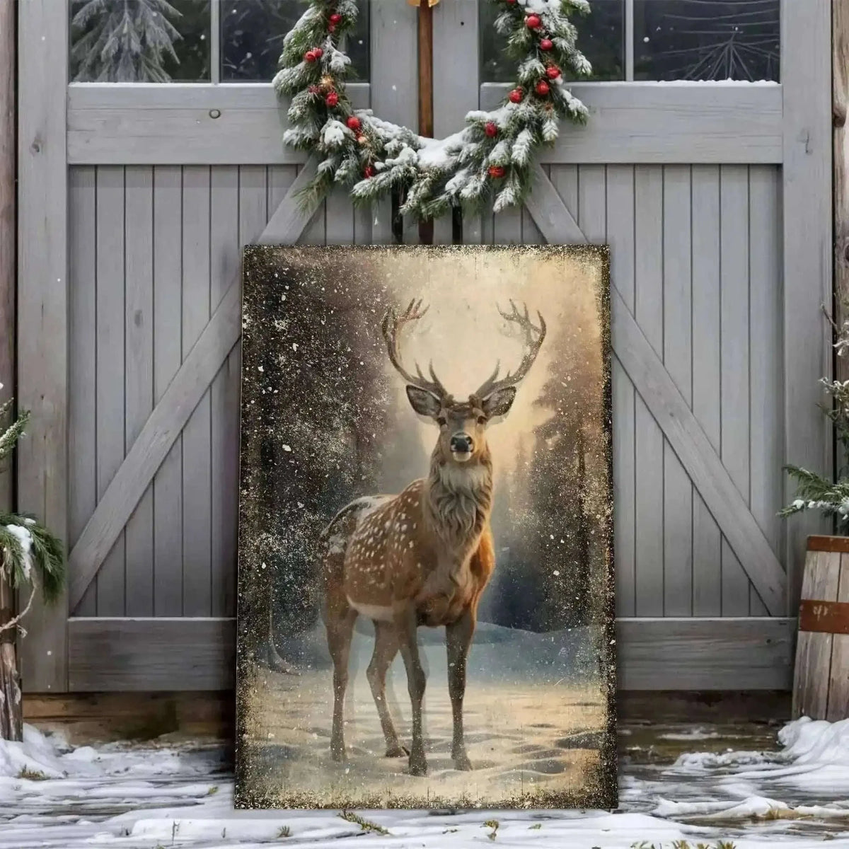 Vintage Winter Deer Christmas Wall Art IV Cartsfy Inc.