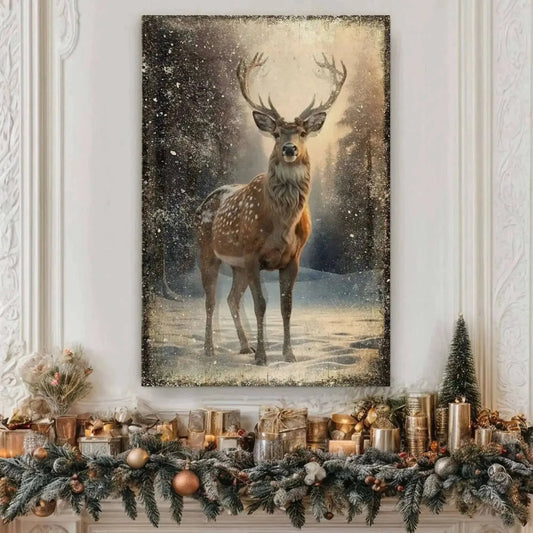 Vintage Winter Deer Christmas Wall Art IV Tailored Canvases 18x12 inch Medium Premium Gallery Wrapped 24x16 inch Large Premium Gallery Wrapped 36x24 inch Extra Large Premium Gallery Wrapped 18x12 inch Medium Premium Gallery Wrapped-24x16 inch Large Premium Gallery Wrapped-36x24 inch Extra Large Premium Gallery Wrapped-