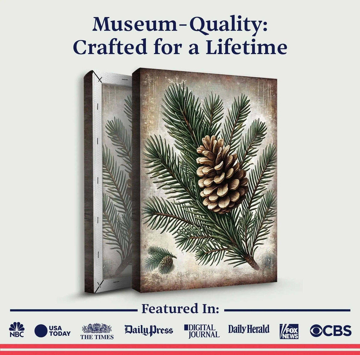 Vintage Winter Pine Cone Christmas Wall Art Tailored Canvases 18x12 inch Medium Premium Gallery Wrapped 24x16 inch Large Premium Gallery Wrapped 36x24 inch Extra Large Premium Gallery Wrapped 18x12 inch Medium Premium Gallery Wrapped-24x16 inch Large Premium Gallery Wrapped-36x24 inch Extra Large Premium Gallery Wrapped-