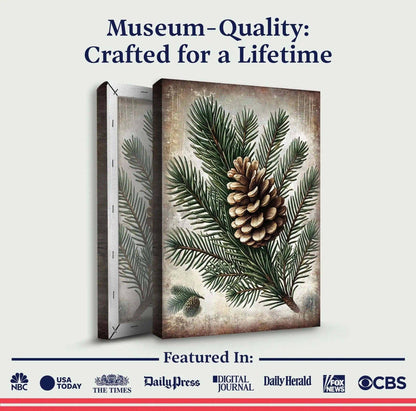 Vintage Winter Pine Cone Christmas Wall Art Tailored Canvases 18x12 inch Medium Premium Gallery Wrapped 24x16 inch Large Premium Gallery Wrapped 36x24 inch Extra Large Premium Gallery Wrapped 18x12 inch Medium Premium Gallery Wrapped-24x16 inch Large Premium Gallery Wrapped-36x24 inch Extra Large Premium Gallery Wrapped-