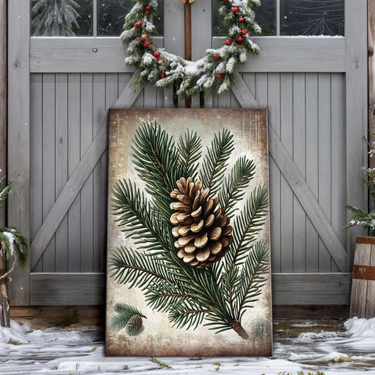 Vintage Winter Pine Cone Christmas Wall Art Tailored Canvases 18x12 inch Medium Premium Gallery Wrapped 24x16 inch Large Premium Gallery Wrapped 36x24 inch Extra Large Premium Gallery Wrapped 18x12 inch Medium Premium Gallery Wrapped-24x16 inch Large Premium Gallery Wrapped-36x24 inch Extra Large Premium Gallery Wrapped-
