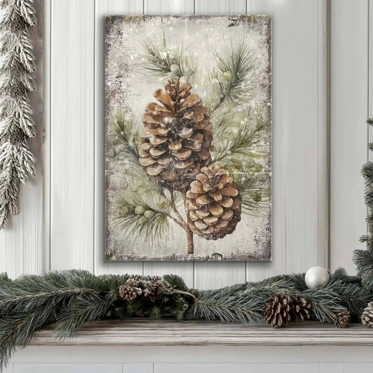 Vintage Winter Pine Cone Christmas Wall Art II Cartsfy Inc.