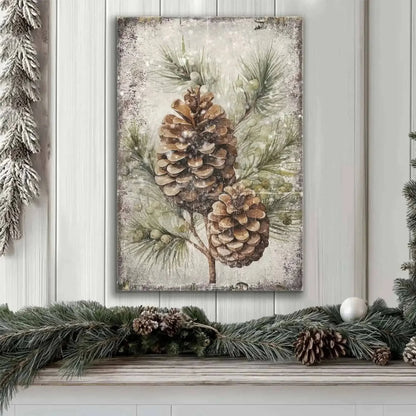 Vintage Winter Pine Cone Christmas Wall Art II Cartsfy Inc.