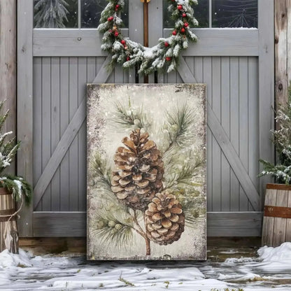 Vintage Winter Pine Cone Christmas Wall Art II Cartsfy Inc.