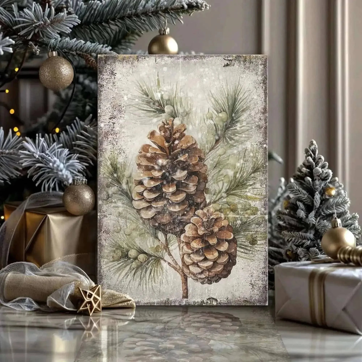 Vintage Winter Pine Cone Christmas Wall Art II Cartsfy Inc.