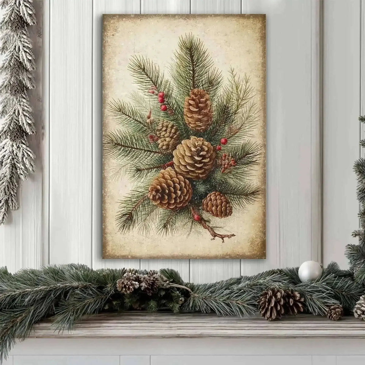 Vintage Winter Pine Cone Christmas Wall Art III Cartsfy Inc.
