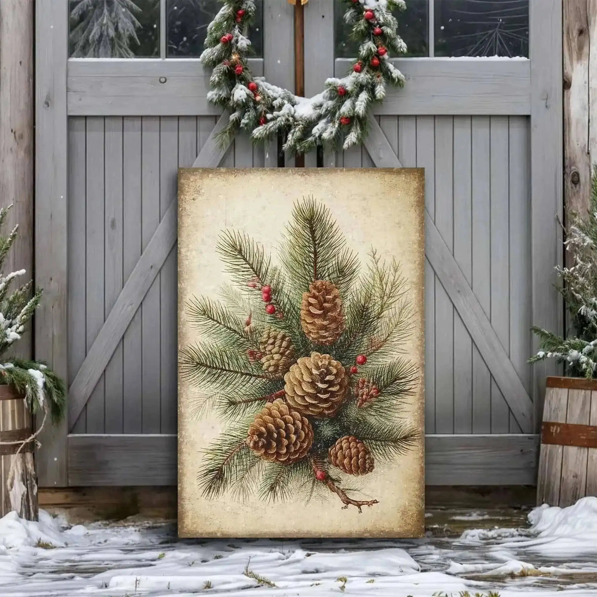 Vintage Winter Pine Cone Christmas Wall Art III Cartsfy Inc.