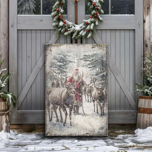 Vintage Woodland Santa Christmas Wall Art Cartsfy Inc.