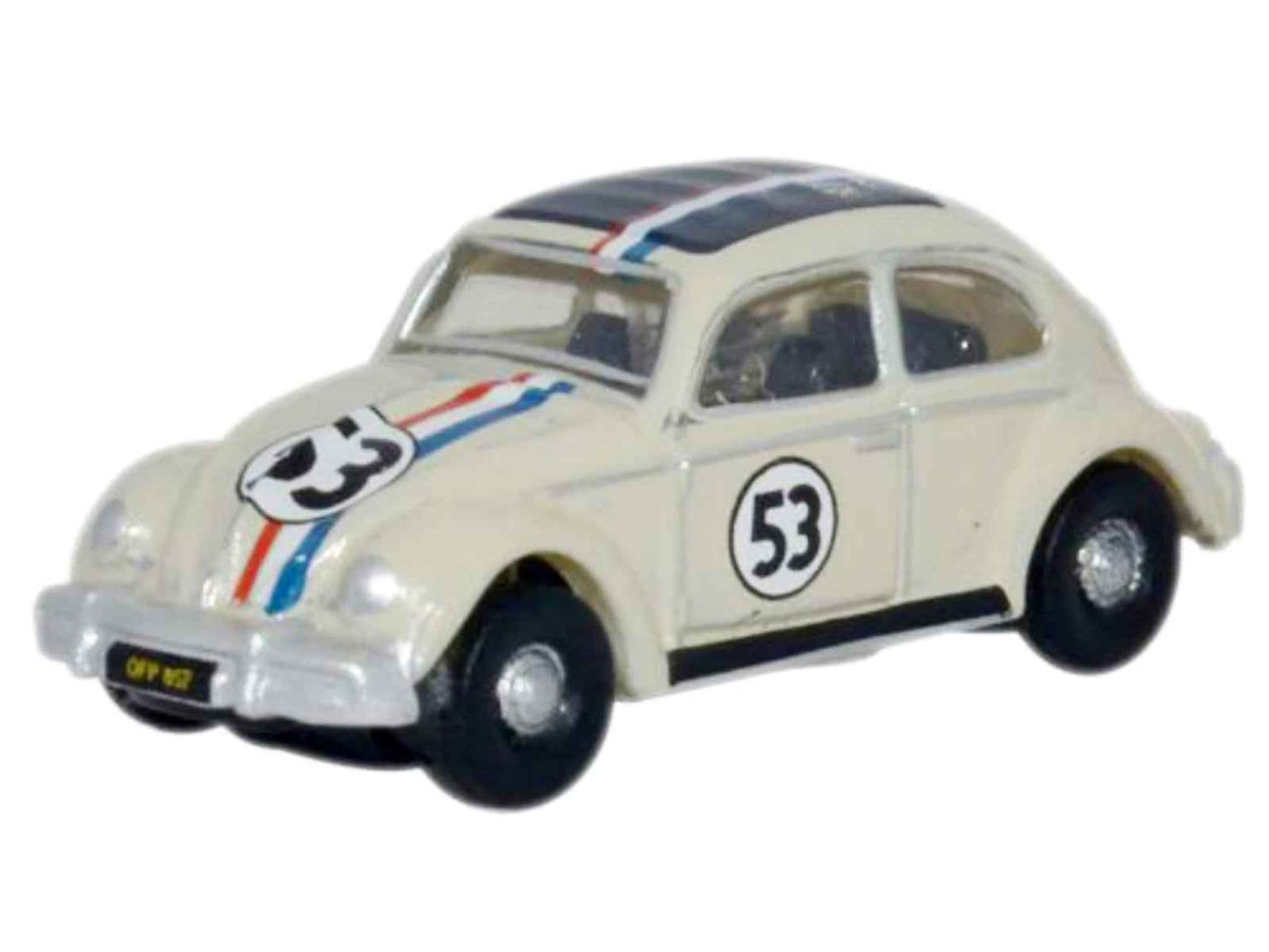 Volkswagen Beetle #53 Beige with Stripes and Black Top 1/148 (N) Scale Diecast Model Car by Oxford Diecast Miniature Motors Default Title Default Title-