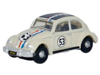 Volkswagen Beetle #53 Beige with Stripes and Black Top 1/148 (N) Scale Diecast Model Car by Oxford Diecast Miniature Motors Default Title Default Title-