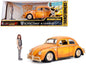Volkswagen Beetle Weathered Yellow with Robot on Chassis and Charlie Diecast Figurine "Bumblebee" (2018) Movie ("Transformers" Series) "Hollywood Rides" Series 1/24 Diecast Model Car by Jada Miniature Motors Default Title Default Title-