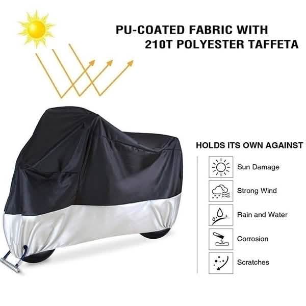 Motorcycle and bicycle cover, black top and grey bottom with PU-coated fabric look