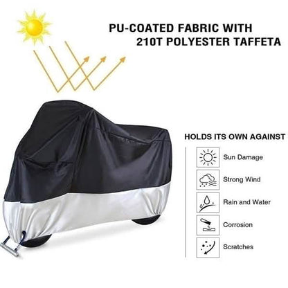 Motorcycle and bicycle cover, black top and grey bottom with PU-coated fabric look