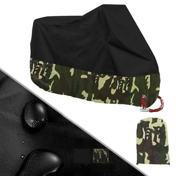 Camouflage waterproof motorcycle and bike cover with drawstring and grommet hem