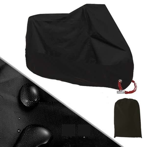 Black waterproof motorcycle and bike cover with drawstring and grommet hem