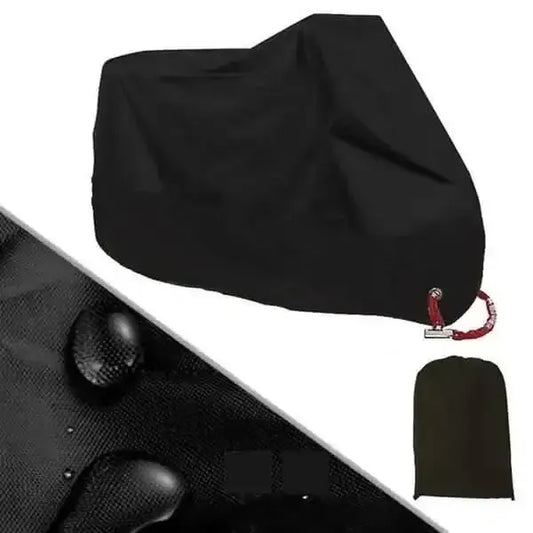 Black waterproof motorcycle and bike cover with drawstring and grommet hem