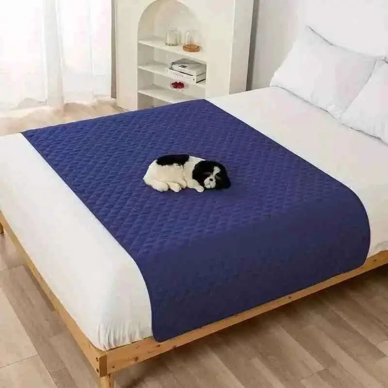 Waterproof pet bed cover, navy quilted blanket with raised paw-dots texture