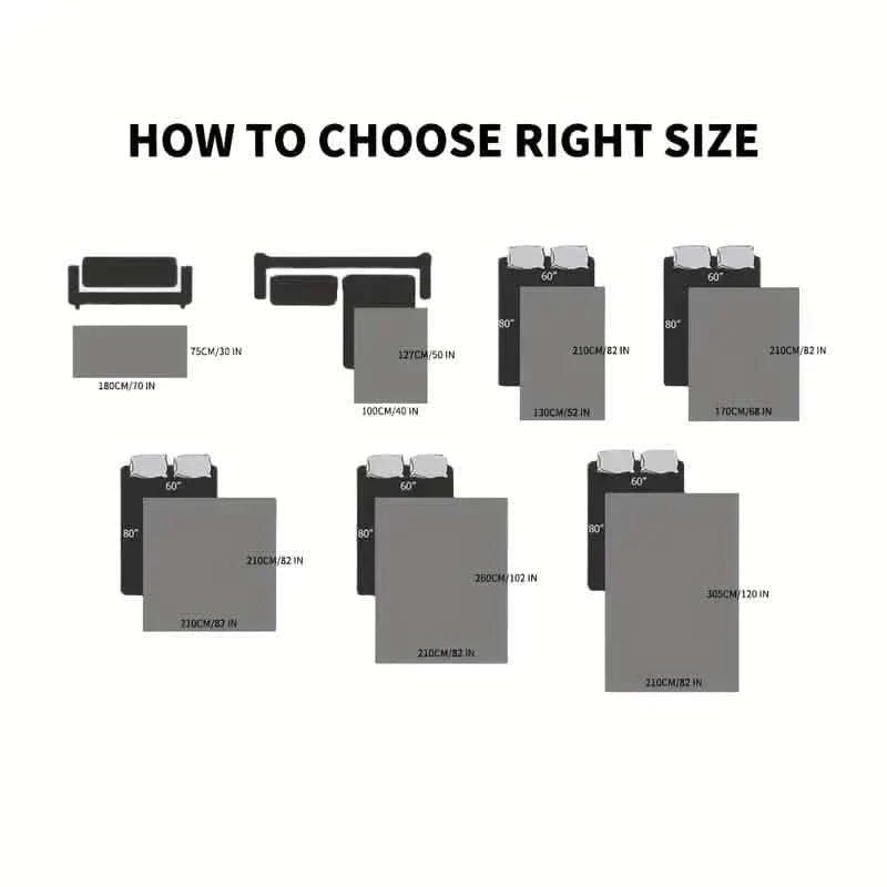 Pet bed cover size guide graphic with labeled dimensions in inches.