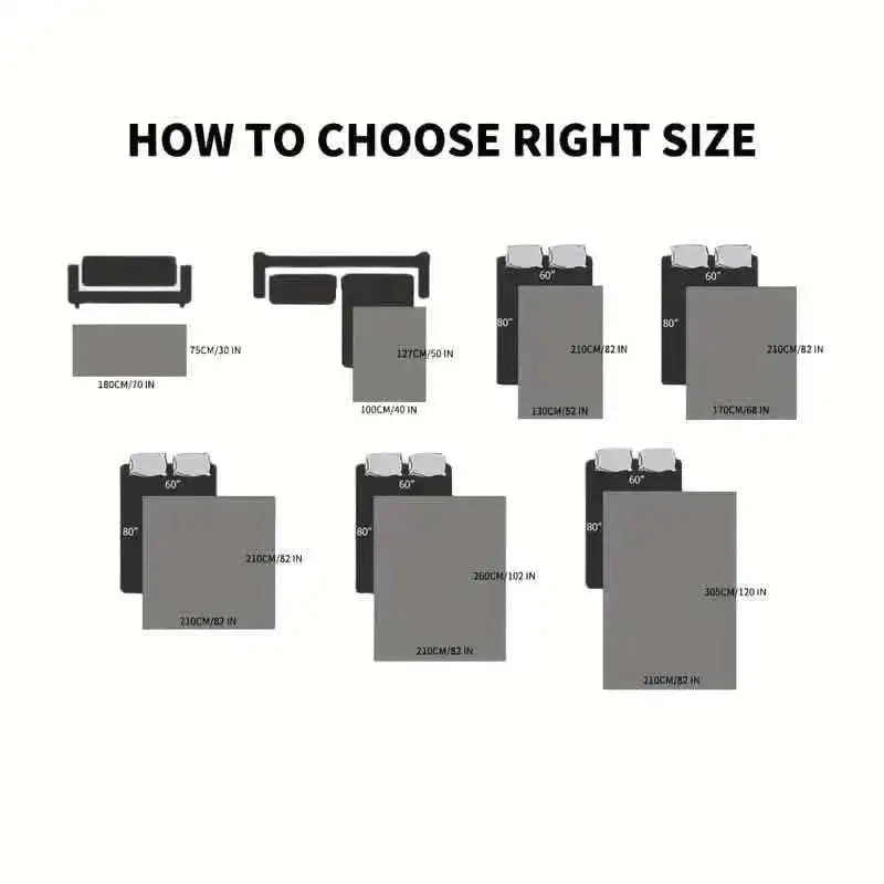 Pet bed cover size chart diagram showing multiple cover dimensions