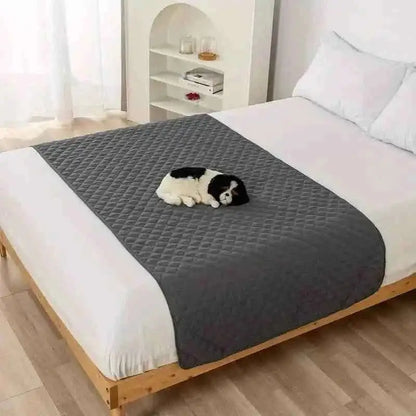 Pet bed cover, dark gray quilted blanket with raised paw-dots texture