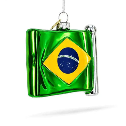Waving Flag of Brazil Glass Christmas Ornament Cartsfy Inc.