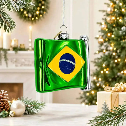 Waving Flag of Brazil Glass Christmas Ornament Cartsfy Inc.
