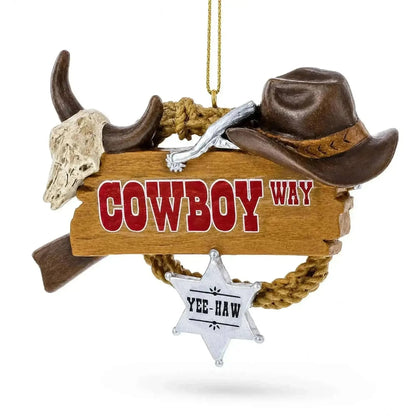 Western Cowboy Hat Sheriff Badge Resin Christmas Ornament Cartsfy Inc.