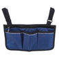 Armrest organizer bag, blue with black trim and three front pockets