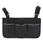 Armrest organizer bag, black with three front pockets and adjustable straps