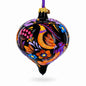 Whimsical Floral and Bird Black Onion-Shape Finial Glass Christmas Ornament