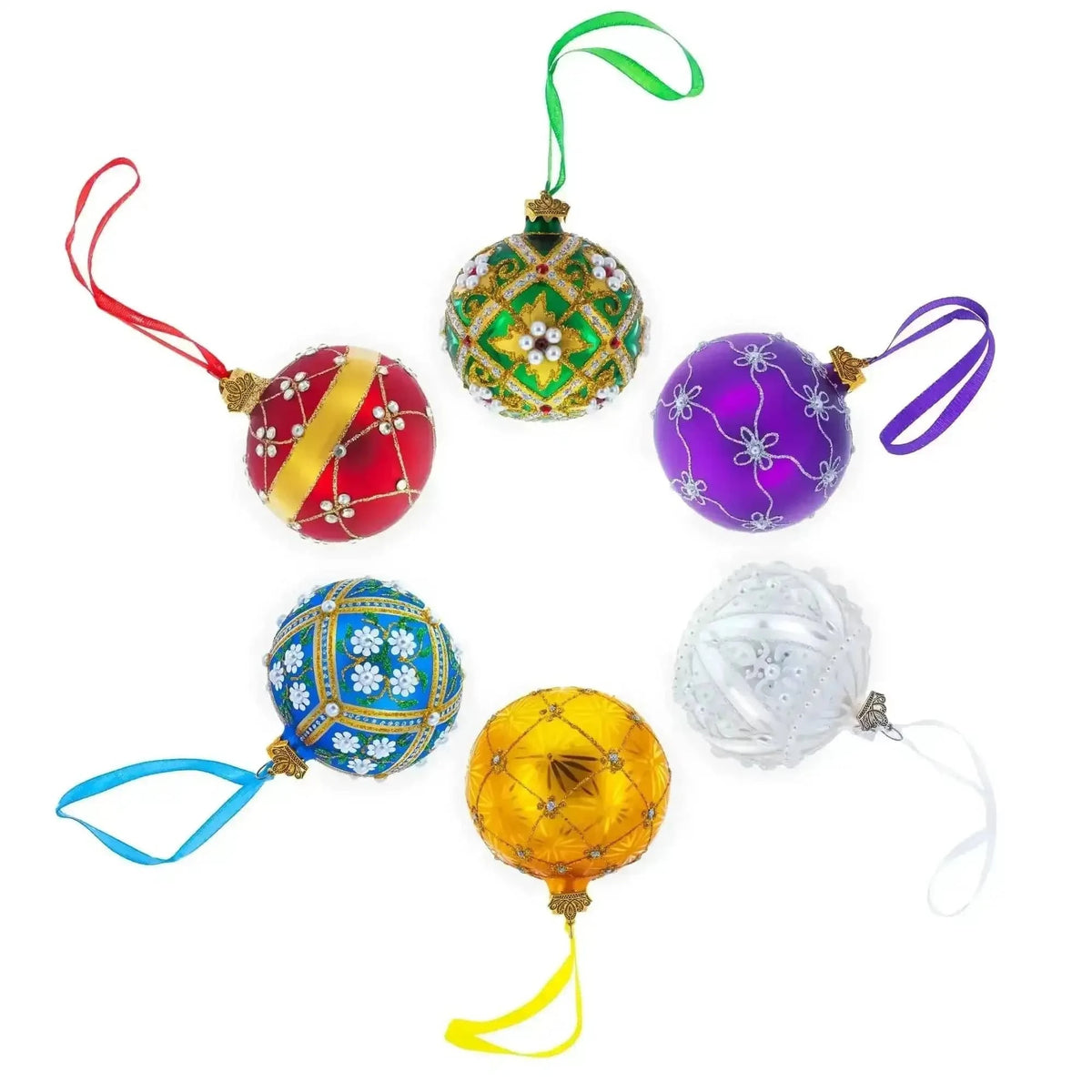 White Flowers on Blue Glass Ball Christmas Ornament 3.25 Inches Cartsfy Inc.