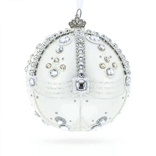 White Jewels on Silver Glass Ball Christmas Ornament 4 Inches Cartsfy Inc.