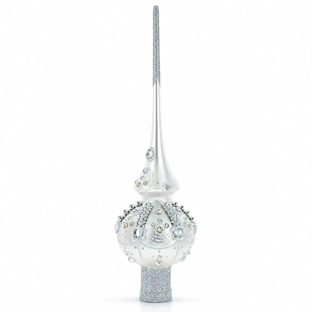 White Jewels on Silver Glass Christmas Tree Topper 11 Inches Cartsfy Inc.